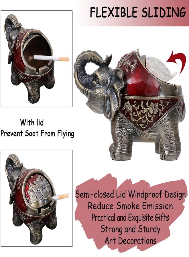 Gusnilo Elephant Ashtray with Lid - Windproof Metal Ashtray for Outdoor & Indoor Use, Practical Vintage Decoration (Red) - Image 3